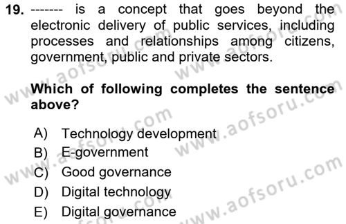Introduction To Public Administration Dersi 2023 - 2024 Yılı Yaz Okulu Sınav Soruları 19. Soru