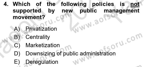 Introduction To Public Administration Dersi 2023 - 2024 Yılı Yaz Okulu Sınav Soruları 4. Soru