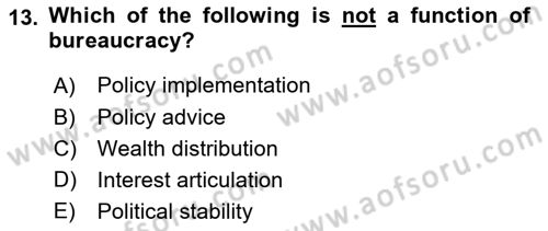 Introduction To Public Administration Dersi 2024 - 2025 Yılı (Vize) Ara Sınav Soruları 13. Soru