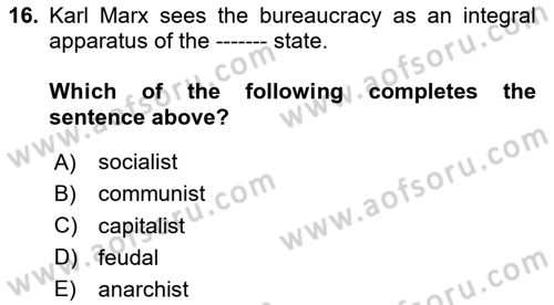 Introduction To Public Administration Dersi 2024 - 2025 Yılı (Vize) Ara Sınav Soruları 16. Soru