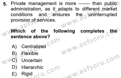 Introduction To Public Administration Dersi 2024 - 2025 Yılı (Vize) Ara Sınav Soruları 5. Soru