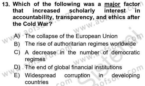 Introduction To Public Administration Dersi 2024 - 2025 Yılı (Final) Dönem Sonu Sınav Soruları 13. Soru