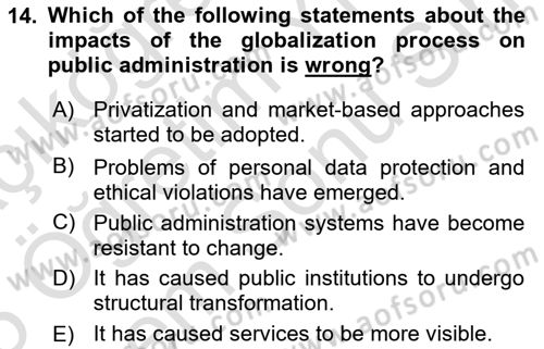 Introduction To Public Administration Dersi 2024 - 2025 Yılı (Final) Dönem Sonu Sınav Soruları 14. Soru