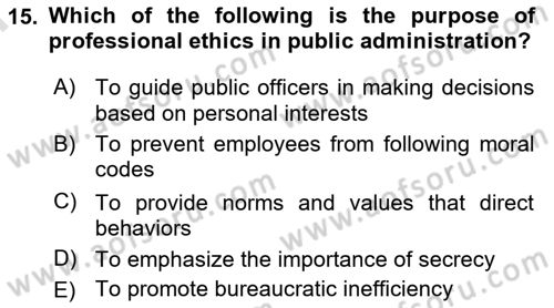 Introduction To Public Administration Dersi 2024 - 2025 Yılı (Final) Dönem Sonu Sınav Soruları 15. Soru