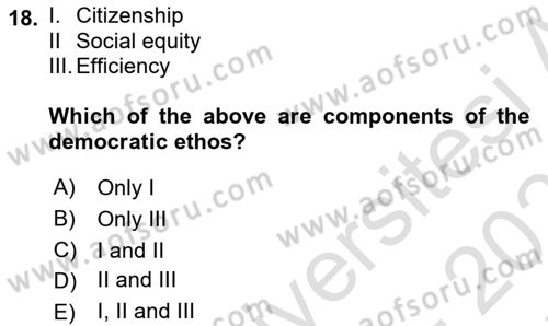 Introduction To Public Administration Dersi 2024 - 2025 Yılı (Final) Dönem Sonu Sınav Soruları 18. Soru