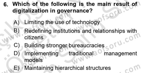 Introduction To Public Administration Dersi 2024 - 2025 Yılı (Final) Dönem Sonu Sınav Soruları 6. Soru