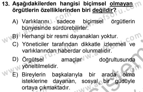 Yönetim Bilimi 1 Dersi 2012 - 2013 Yılı (Vize) Ara Sınav Soruları 13. Soru