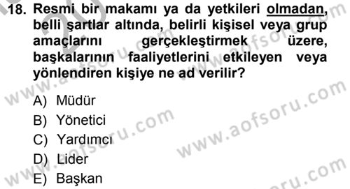 Yönetim Bilimi 1 Dersi Ara Sınavı Deneme Sınav Soruları 18. Soru