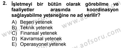 Yönetim Bilimi 1 Dersi Ara Sınavı Deneme Sınav Soruları 2. Soru