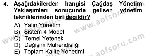 Yönetim Bilimi 1 Dersi Ara Sınavı Deneme Sınav Soruları 4. Soru
