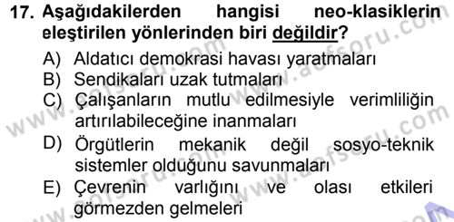 Yönetim Bilimi 1 Dersi 2012 - 2013 Yılı (Final) Dönem Sonu Sınav Soruları 17. Soru