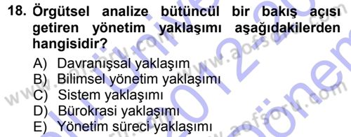 Yönetim Bilimi 1 Dersi 2012 - 2013 Yılı (Final) Dönem Sonu Sınav Soruları 18. Soru