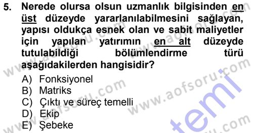 Yönetim Bilimi 1 Dersi 2012 - 2013 Yılı (Final) Dönem Sonu Sınav Soruları 5. Soru