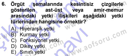 Yönetim Bilimi 1 Dersi 2012 - 2013 Yılı (Final) Dönem Sonu Sınav Soruları 6. Soru