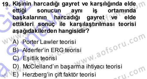 Yönetim Bilimi 1 Dersi Ara Sınavı Deneme Sınav Soruları 19. Soru
