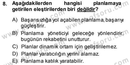 Yönetim Bilimi 1 Dersi Ara Sınavı Deneme Sınav Soruları 8. Soru