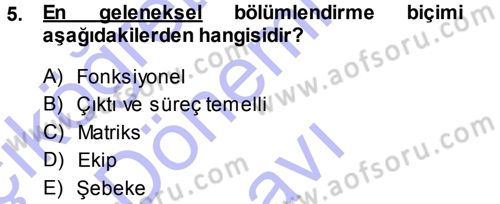 Yönetim Bilimi 1 Dersi 2013 - 2014 Yılı (Final) Dönem Sonu Sınav Soruları 5. Soru