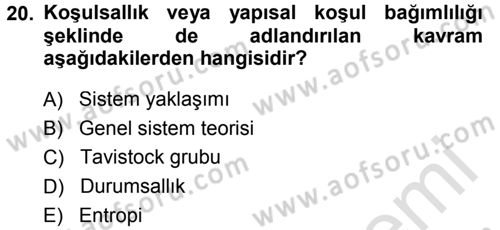 Yönetim Bilimi 1 Dersi 2013 - 2014 Yılı Tek Ders Sınavı 20. Soru