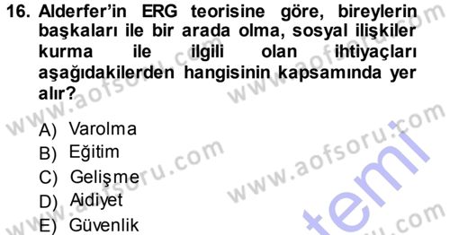 Yönetim Bilimi 1 Dersi Ara Sınavı Deneme Sınav Soruları 16. Soru