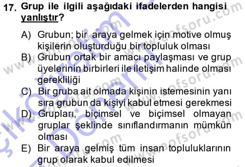 Yönetim Bilimi 1 Dersi Ara Sınavı Deneme Sınav Soruları 17. Soru