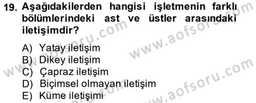 Yönetim Bilimi 1 Dersi Ara Sınavı Deneme Sınav Soruları 19. Soru