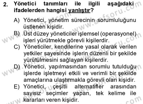 Yönetim Bilimi 1 Dersi Ara Sınavı Deneme Sınav Soruları 2. Soru