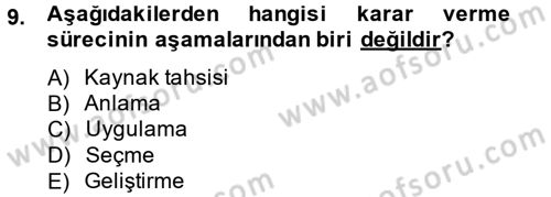 Yönetim Bilimi 1 Dersi Ara Sınavı Deneme Sınav Soruları 9. Soru