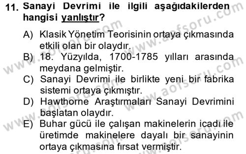 Yönetim Bilimi 1 Dersi 2014 - 2015 Yılı (Final) Dönem Sonu Sınav Soruları 11. Soru
