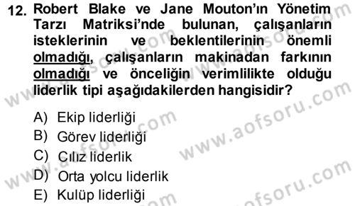 Yönetim Bilimi 1 Dersi 2014 - 2015 Yılı Tek Ders Sınav Soruları 12. Soru