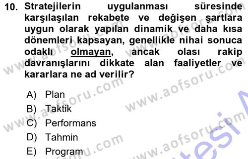 Yönetim Bilimi 1 Dersi Ara Sınavı Deneme Sınav Soruları 10. Soru