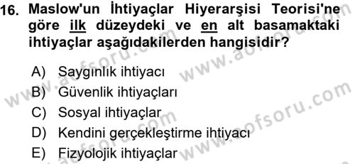 Yönetim Bilimi 1 Dersi 2015 - 2016 Yılı (Vize) Ara Sınav Soruları 16. Soru