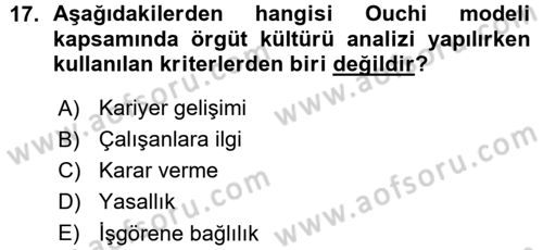 Yönetim Bilimi 1 Dersi 2015 - 2016 Yılı (Vize) Ara Sınav Soruları 17. Soru