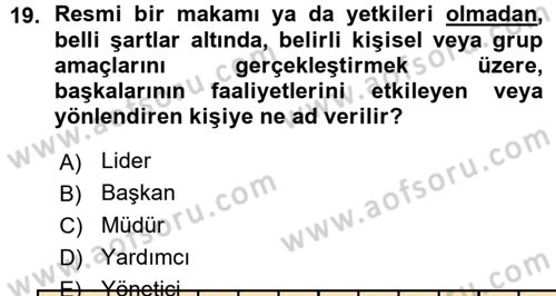 Yönetim Bilimi 1 Dersi 2015 - 2016 Yılı (Vize) Ara Sınav Soruları 19. Soru