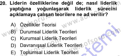 Yönetim Bilimi 1 Dersi Ara Sınavı Deneme Sınav Soruları 20. Soru