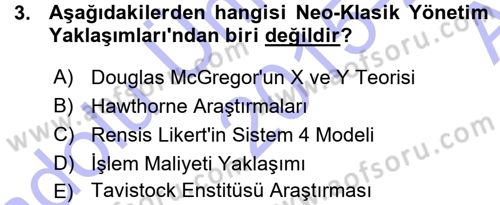 Yönetim Bilimi 1 Dersi Ara Sınavı Deneme Sınav Soruları 3. Soru