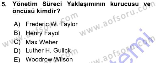 Yönetim Bilimi 1 Dersi Ara Sınavı Deneme Sınav Soruları 5. Soru