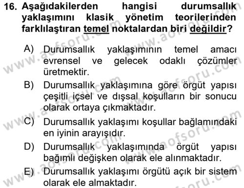 Yönetim Bilimi 1 Dersi 2015 - 2016 Yılı (Final) Dönem Sonu Sınav Soruları 16. Soru