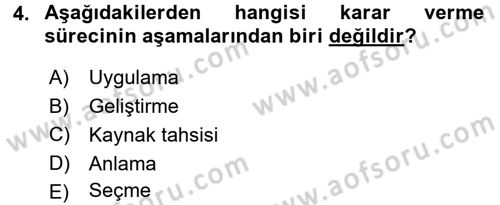 Yönetim Bilimi 1 Dersi 2015 - 2016 Yılı (Final) Dönem Sonu Sınav Soruları 4. Soru