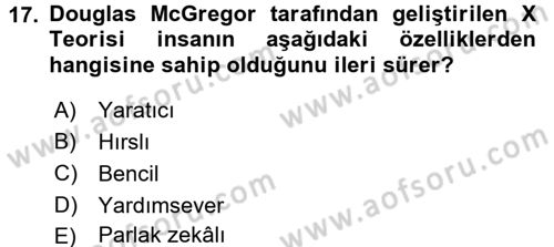Yönetim Bilimi 1 Dersi 2015 - 2016 Yılı Tek Ders Sınav Soruları 17. Soru