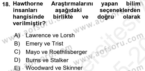Yönetim Bilimi 1 Dersi 2015 - 2016 Yılı Tek Ders Sınav Soruları 18. Soru