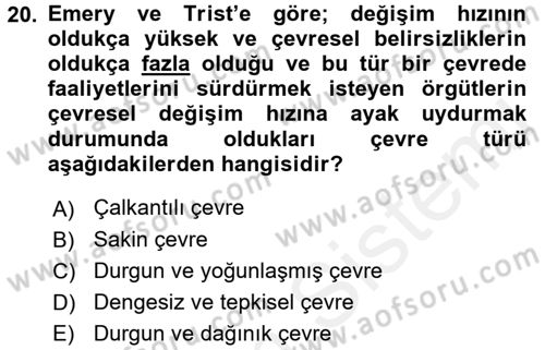 Yönetim Bilimi 1 Dersi 2015 - 2016 Yılı Tek Ders Sınav Soruları 20. Soru