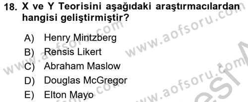 Yönetim Bilimi 1 Dersi 2016 - 2017 Yılı 3 Ders Sınav Soruları 18. Soru
