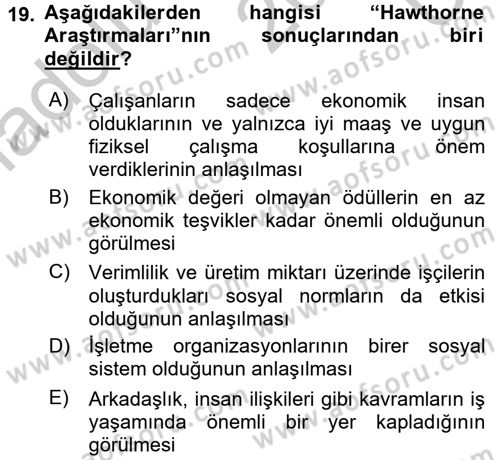 Yönetim Bilimi 1 Dersi 2016 - 2017 Yılı 3 Ders Sınav Soruları 19. Soru