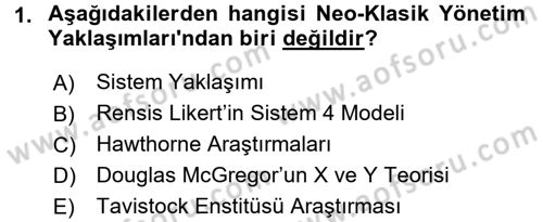 Yönetim Bilimi 1 Dersi Ara Sınavı Deneme Sınav Soruları 1. Soru