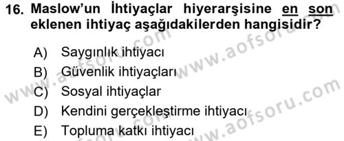 Yönetim Bilimi 1 Dersi Ara Sınavı Deneme Sınav Soruları 16. Soru