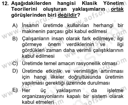 Yönetim Bilimi 1 Dersi 2016 - 2017 Yılı (Final) Dönem Sonu Sınav Soruları 12. Soru