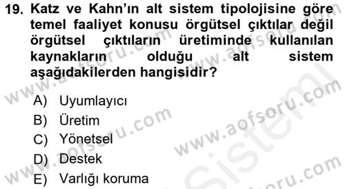 Yönetim Bilimi 1 Dersi 2016 - 2017 Yılı (Final) Dönem Sonu Sınav Soruları 19. Soru