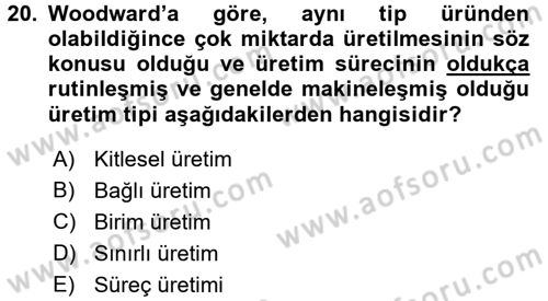 Yönetim Bilimi 1 Dersi 2016 - 2017 Yılı (Final) Dönem Sonu Sınav Soruları 20. Soru