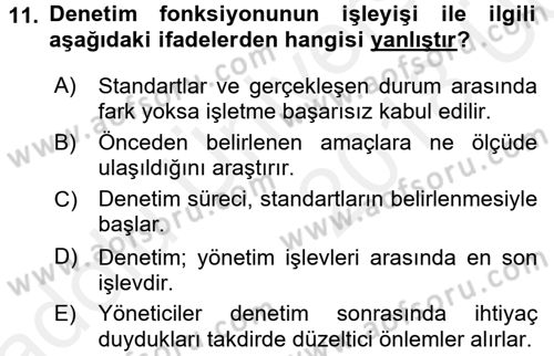 Yönetim Bilimi 1 Dersi 2017 - 2018 Yılı 3 Ders Sınav Soruları 11. Soru