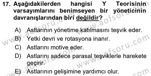 Yönetim Bilimi 1 Dersi 2017 - 2018 Yılı 3 Ders Sınav Soruları 17. Soru